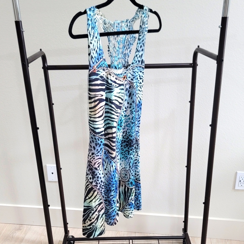Silky Soft Blue Summer Dress With Jewels